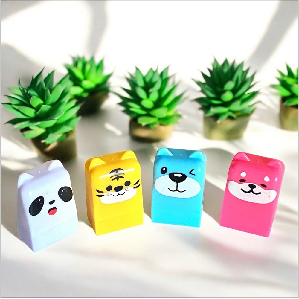 5/$25 Lip Balm 4pc animal set pink white blue and yellow scented fruits brand